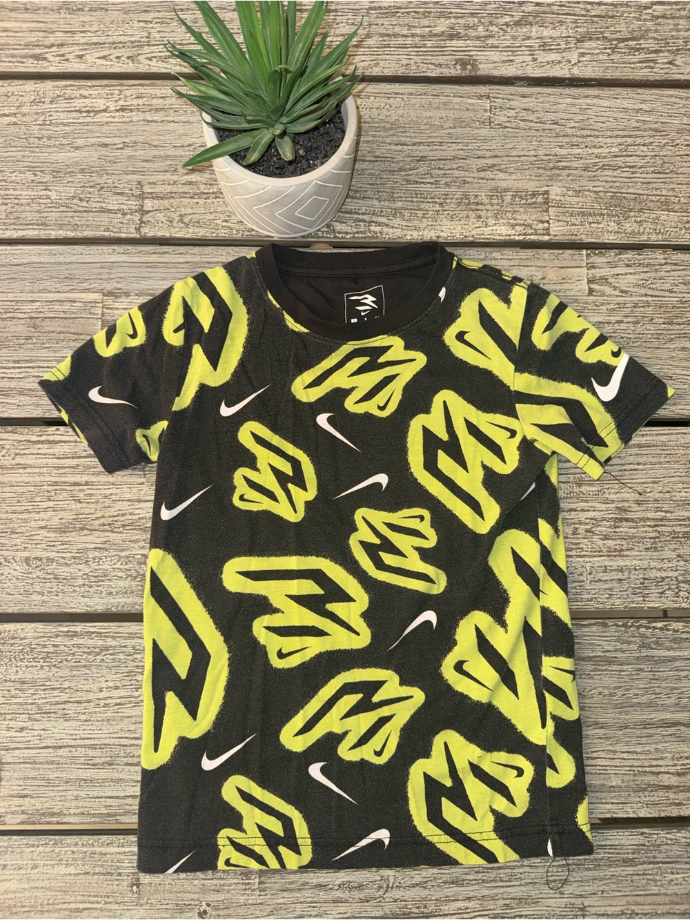 Russell/Nike Kids' Black & Neon Yellow Graphic Short Sleeve Tee, Sz Small